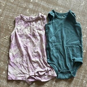 Primary Sleeveless Kids Romper Bundle- Lavender and Teal